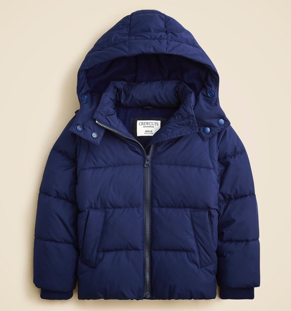 Crewcuts Outerwear Classic Puffer Jacket Girls M Blue Hooded Zip Up w/ PrimaLoft